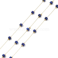 Ion Plating(IP) 304 Stainless Steel Link Chains, Natural Lapis Lazuli Beads & Spool, Soldered, Real 18K Gold Plated, 8x4mm, about 32.81 Feet(10m)/Roll(CHS-A010-03G-05)