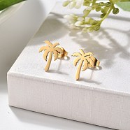 304 Stainless Steel Stud Earrings, Tree, Real 18K Gold Plated, 12x10mm(EJEW-I317-02G)