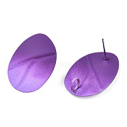 Spray Painted Iron Stud Earring Findings, with Vertical Loops, Twist Oval, Purple, 28x20mm, Hole: 3.5mm, Pin: 0.7mm(IFIN-N008-021B)