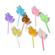 Luminous Translucent Resin Big Pendants, with Platinum Tone Iron Loops, Plastic, Glow in the Dark Duck Lollipop Charm, Mixed Color, 65.5x17x23mm, Hole: 1.8mm(RESI-D057-06)