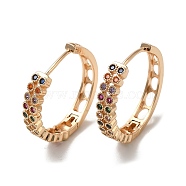 Brass Micro Pave Colorful Cubic Zirconia Hoop Earrings, Hollow Oval, Light Gold, 25.5x26x5mm(EJEW-M238-70KCG)