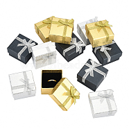 Elite 12Pcs 3 Colors Cardboard Box Ring Boxes, with Bowknot, Square, Mixed Color, 5x5x3.1cm, 4pcs/color(CBOX-PH0002-13)