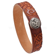 Branch Pattern Cowhide Cord Bracelets, with Alloy Button, Sienna, 8-5/8 inch(22cm)(PW-WG87466-02)