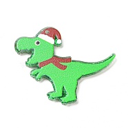 Printed  Acrylic Pendants, with Glitter Sequins, for Christmas, Dinosaur with Christmas Hat Charm, Lime, 36x33x2.5mm, Hole: 1.8mm(MACR-F072-04A)