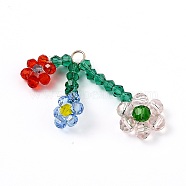 Handmade Glass Beaded Woven Big Pendants, with Brass Jump Rings, for DIY Jewelry Making Crafts, Flower, Platinum, Colorful, 55x40x7mm, Hole: 3mm(GLAA-I046-07)