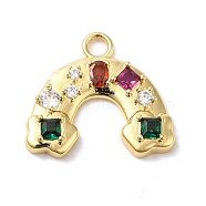 Brass Micro Pave Cubic Zirconia and Glass Pendants, Lead Free & Cadmium Free, Long-Lasting Plated, Rainbow, Real 18K Gold Plated, 20x22.5x4mm, Hole: 2.7mm(KK-Q772-12G)