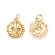 Eco-Friendly Brass Micro Pave Cubic Zirconia Charms, with Jump Ring, Lead Free & Cadmium Free, Long-Lasting Plated, Flower with Eye Charm, Real 18K Gold Plated, 14.5x12.5x2.5mm, Hole: 3.5mm(KK-I698-17G)
