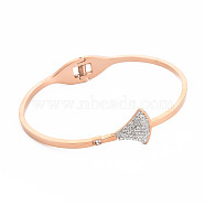 Crystal Rhinestone Ginkgo Leaf Bangle, Stainless Steel Hinged Bangle with Polymer Clay for Women, Rose Gold, Inner Diameter: 2-3/8x1-7/8 inch(6.1x4.8cm)(BJEW-N017-010RG)