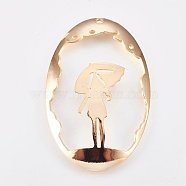 Brass Pendants, Nickel Free, Oval with Human, Real 18K Gold Plated, 45x30x1mm, Hole: 1.2~1.5mm(KK-K230-02G-NF)