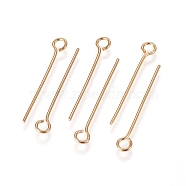 304 Stainless Steel Eye Pins, Golden, 22 Gauge, 22x0.6mm, Hole: 2mm(A-STAS-L238-005H-G)