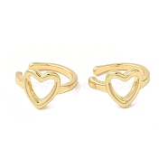 Real 18K Gold Plated Brass Cuff Earrings for Women, Heart, 11.5x7mm(EJEW-C097-07G-01)