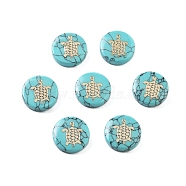 Synthetic Turquoise Beads, with Golden Tone Brass Slices, Flat Round, Turtle, 15x4mm, Hole: 1mm(G-F775-A02)