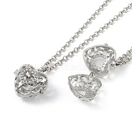 Brass with Rhinestone Pendant Necklaces, Iron Rolo Chains, Heart, Platinum, 32.48 inch(825mm)(NJEW-G089-02C-P)