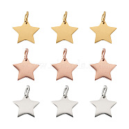 30Pcs 3 Colors 304 Stainless Steel Charms, Star, Mixed Color, 11x12x1.1mm, Hole: 4mm, 10pcs/color(STAS-KS0001-15)