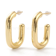 Brass Half Hoop Earrings, with Steel Pin and Plastic Ear Nuts, Long-Lasting Plated,  Oval, Real 18K Gold Plated, 29x20.5x5mm, Pin: 0.8mm(EJEW-A056-23G)