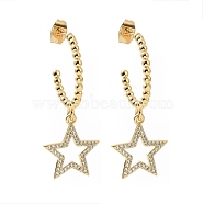 Clear Cubic Zirconia Ring with Star Dangle Stud Earrings, Brass Half Hoop Earrings for Women, Real 18K Gold Plated, 38mm, Pin: 0.7mm(EJEW-C008-14G)