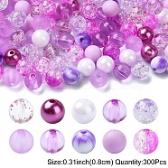 300Pcs 10 Styles Mixed Styles Acrylic Beads, Round, Blue Violet, 8x7~7.5mm, Hole: 1.8~2mm, 30pcs/style(MACR-YW0002-99A)