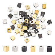 60Pcs 3 Colors Ion Plating(IP) 304 Stainless Steel Beads, Cube, Mixed Color, 4x4x4mm, Hole: 2mm, 20pcs/color(STAS-UN0048-78)