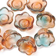Transparent Glass Beads, Flower, Teal, 11~12x7.5~8mm, Hole: 1.4mm(LAMP-FS0001-09D)