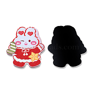 Printed Embossed Opaque Acrylic Cabochons, Christmas Style, Rabbit with Candy Cane, Red, 43.5x37x2mm(OACR-N135-02A-01A)