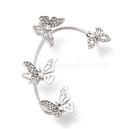 Butterfly Crystal Rhinestone Cuff Earrings for Girl Women Gift, Brass Earrings for Non-Piercing Ear, Platinum, 59.5x43x13mm(EJEW-F275-01B-P)