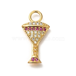 Brass Micro Pave Cubic Zirconia Pendants, Real 18K Gold Plated, Wine Glass Charms, Hot Pink, 21x11x2mm, Hole: 3mm(KK-M295-22G-02)