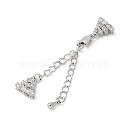 Brass Micro Pave Cubic Zirconia Chain Extender with Glass, Real Platinum Plated Necklace Layering Clasps, with Lobster Claw Clasps, Triangle, Real Platinum Plated, 69mm(KK-U052-20P)