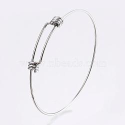 Adjustable 304 Stainless Steel Expandable Bangle Making, Stainless Steel Color, 2-1/4 inchx2-1/2 inch(56x63mm), 1.5mm(BJEW-H510-01P)