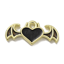 Rack Plating Alloy Enamel Pendants, Lead Free & Cadmium Free, Heart with Wing Charm, Golden, 9.5x20x2mm, Hole: 1.6mm(PALLOY-F312-68G-01)