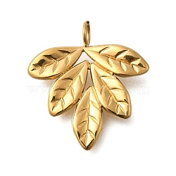 PVD Vacuum Plating 201 Stainless Steel Pendants, Leaf Charm, Real 18K Gold Plated, 18x16x3mm, Hole: 2mm(STAS-C111-13G)