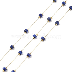 Ion Plating(IP) 304 Stainless Steel Link Chains, Natural Lapis Lazuli Beads & Spool, Soldered, Real 18K Gold Plated, 4x2.5mm, about 32.81 Feet(10m)/Roll(CHS-A010-03G-05)