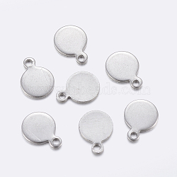 Tarnish Resistant 201 Stainless Steel Charms, Stamping Blank Tag, Flat Round, Stainless Steel Color, 9x7x0.8mm, Hole: 1mm(STAS-F159-52P)