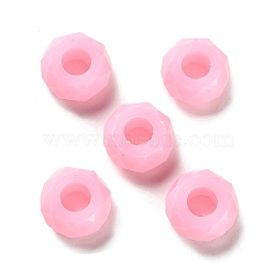 Resin European Beads, Large Hole Beads, Faceted, Rondelle, Pearl Pink, 13.5x8mm, Hole: 5.5mm(RESI-B020-06E)