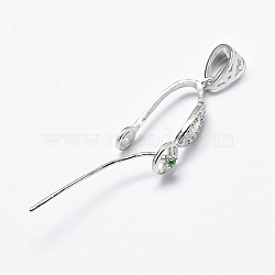 Anti-Tarnish Rhodium Plated 925 Sterling Silver Micro Pave Cubic Zirconia Pendant Bails, Ice Pick & Pinch Bails, Platinum, 16.5x4.5x21mm, Hole: 3x5mm, pin: 0.7mm(STER-P034-41P)