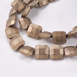 Electroplated Non-magnetic Synthetic Hematite Beads Strands, Frosted, Faceted, Square, Antique Bronze Plated, 10x10x4mm, Hole: 0.7mm, about 40pcs/strand, 15.9 inch(40.5cm)(G-P367-B02)