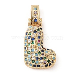 Brass Micro Pave Cubic Zirconia Pendants, Real 18K Gold Plated, Letter L, 24x15x6mm, Hole: 5x3mm(ZIRC-P121-01G-L)