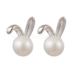 Natural Pearl Ear Studs, with Sterling Silver Findings, Rabbit, Platinum, 11x7mm(EJEW-P286-39P)