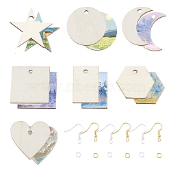DIY Geometry Dangle Earring Making Kit, Including Star & Moon & Heart & Hexagon Unfinished Wood Pendants, Brass Earring Hooks & Jump Rings, BurlyWood, 480Pcs/box(DIY-SC0021-62)