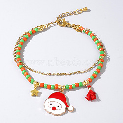 Christmas Glass Multi-Strand Bracelets, Metal Christmas Pendant Bracelets, Santa Claus, 6-1/2 inch(16.5cm)(LS0515-3)