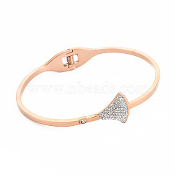 Crystal Rhinestone Ginkgo Leaf Bangle, Stainless Steel Hinged Bangle with Polymer Clay for Women, Rose Gold, Inner Diameter: 2-3/8x1-7/8 inch(6.1x4.8cm)(BJEW-N017-010RG)
