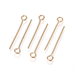 304 Stainless Steel Eye Pins, Real 18K Gold Plated, 22 Gauge, 22x0.6mm, Hole: 2mm(A-STAS-L238-005H-G)