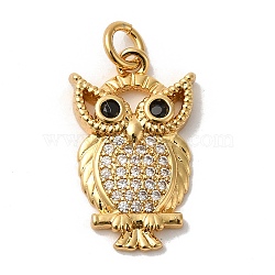 Rack Plating Brass Micro Pave Cubic Zirconia Pendants, with Jump Ring, Long-Lasting Plated, Lead Free & Cadmium Free, Owl, Real 18K Gold Plated, 20.3x12.3x3mm, Hole: 3mm(KK-K377-41G)