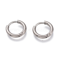 201 Stainless Steel Huggie Hoop Earrings, with 304 Stainless Steel Pin, Hypoallergenic Earrings, Ring, Stainless Steel Color, 12 Gauge, 12x2mm, Pin: 0.8mm(EJEW-L256-05M-P)