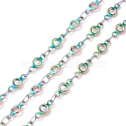 Rainbow Color 304 Stainless Steel Link Chains, Soldered, Ring, 9x4x1mm(STAS-P219-56M)