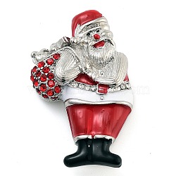 Christmas Theme Enamel Pins, Alloy Rhinestone Brooches for Backpack Clothes, Santa Claus with Gift Bags with Gift Bags, Platinum, 48x30mm(JEWB-S022-04A-P)