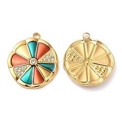 304 Stainless Steel Enamel Pendants, with Rhinestone,  Real 18K Gold Plated, Orange Charm, Colorful, 23.5x20.5x3mm, Hole: 2.2mm(STAS-K256-12G-01)
