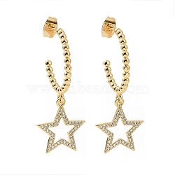 Clear Cubic Zirconia Ring with Star Dangle Stud Earrings, Brass Half Hoop Earrings for Women, Real 18K Gold Plated, 38mm, Pin: 0.7mm(EJEW-C008-14G)