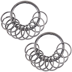 Iron Keychain Clasps, Split Key Rings, with Alloy Spring Gate Rings, Gunmetal, 30x2.8mm, Inner Diameter: 26mm(FIND-SP0003-72B)