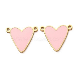 304 Stainless Steel with Pink Enamel Connector Charms, Heart Links, Golden, 15x18x1mm, Hole: 1.4mm(SA-CBA061A-06G)