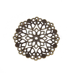 Iron Filigree Joiners Links, Etched Metal Embellishments, Flower, Antique Bronze, 48x48x0.5mm, Hole: 1.8~2.9mm(IFIN-N011-05AB)